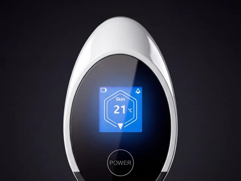 World Cryo rear face with the live skin-temperature screen